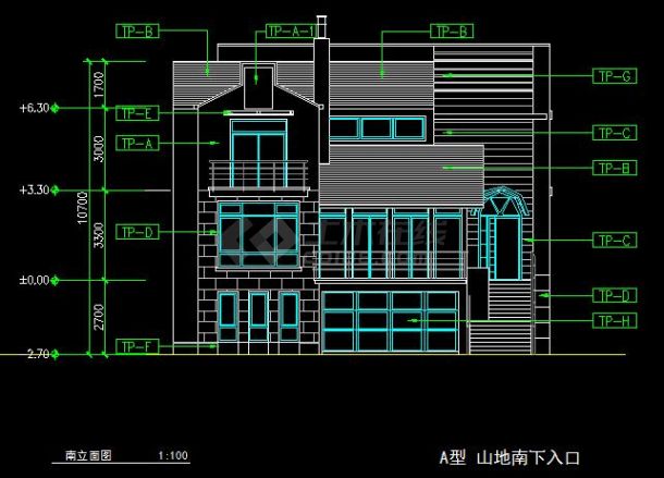 某市山地别墅A型建筑设计方案图纸（共9张）-图二