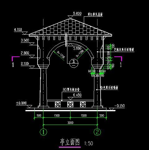 某地小型欧式亭子建筑方案设计图（标注详细）-图二