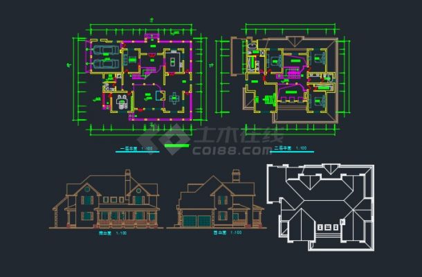 特色别墅建筑CAD设计方案详情图纸-图一