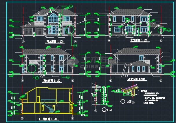 天虹花园别墅建筑施工设计CAD图-图二