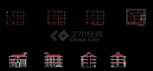南京某地三层砖混结构独栋别墅建筑设计方案一cad施工图-图一