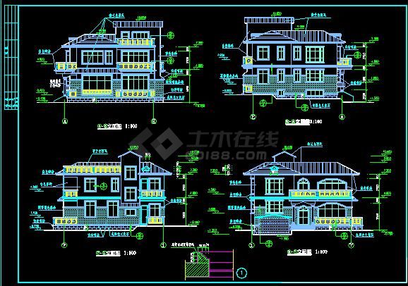某地小型详细精致的别墅建筑设计图（共6张）-图二
