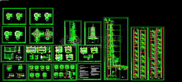 七层古塔建筑施工设计全套CAD图纸-图一