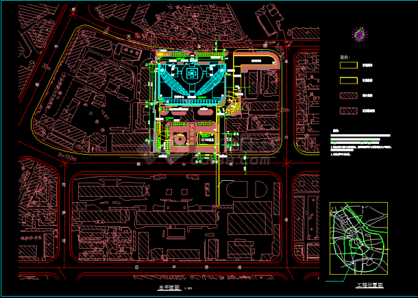 某市大医院医学中心大楼CAD建筑设计总平面图-图一