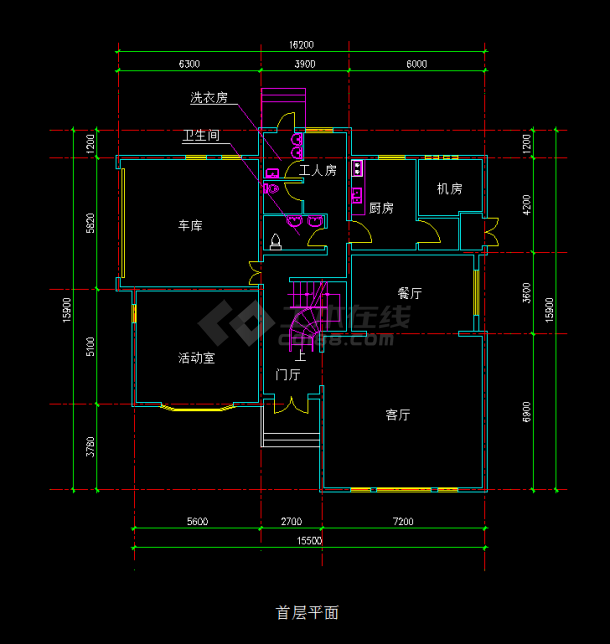 某二层独栋别墅设计cad平面图纸-图二