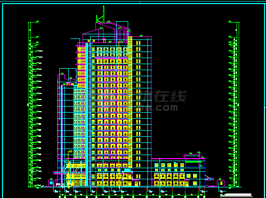 [海南]十四层医院建筑CAD施工设计立面图（知名设计院）-图二