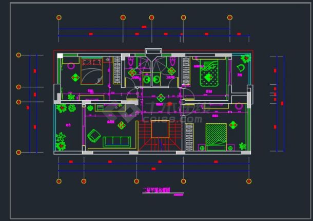 某别墅二层房间设计CAD施工详情图纸-图二