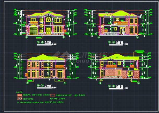 某多层别墅建筑施工CAD设计全套详图-图二