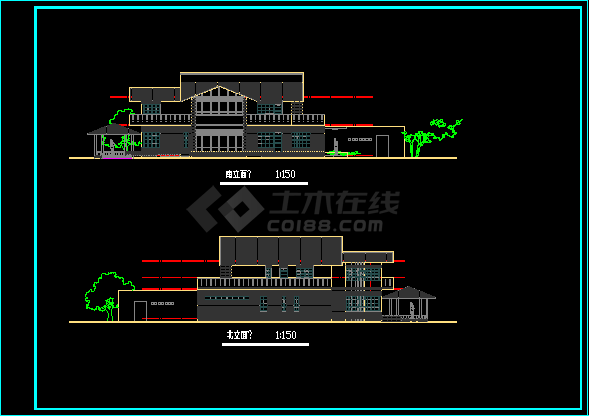 某现代豪华别墅建筑设计施工CAD方案图纸-图二