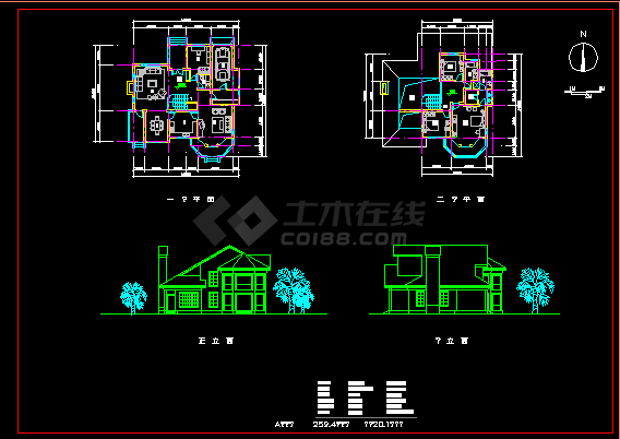 某两层欧式别墅建筑设计施工CAD方案图-图一