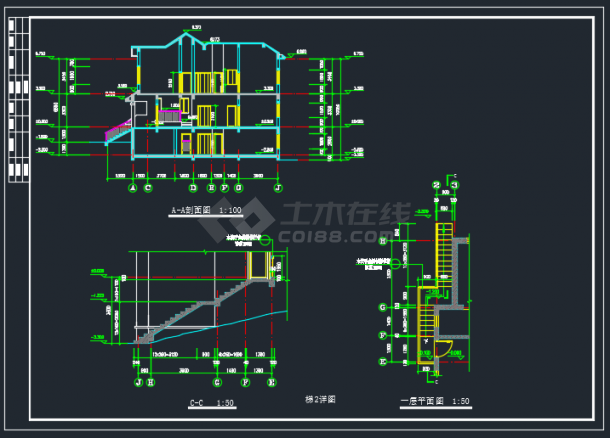 某高档别墅T型建筑CAD设计施工图-图二