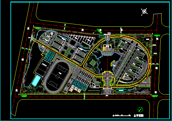 某学校建筑设计施工CAD方案总平面图_图1
