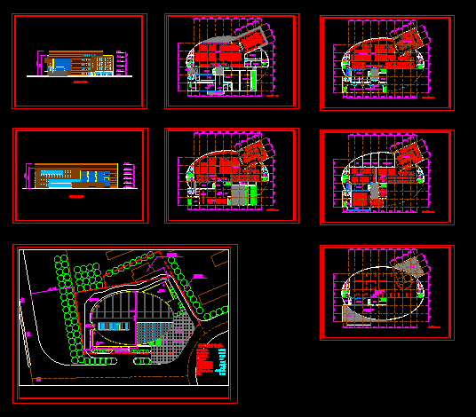 某学院图书馆建筑施工CAD设计方案平立面图_图1
