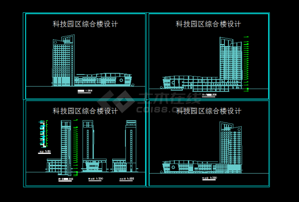 上海科技园综合楼设计立面建筑设计图-图一