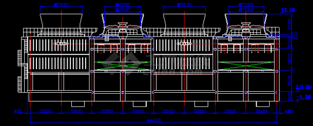 某地4乘以2000吨大型冷却塔cad详细设计施工图纸-图二