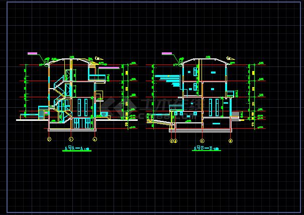某双拼别墅建筑CAD设计施工详图-图二