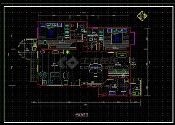 南京某地某南北通透三室户型室内装修cad施工图-图二