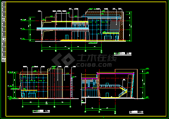多层带网架顶钢结构会所设计施工CAD方案图纸-图二