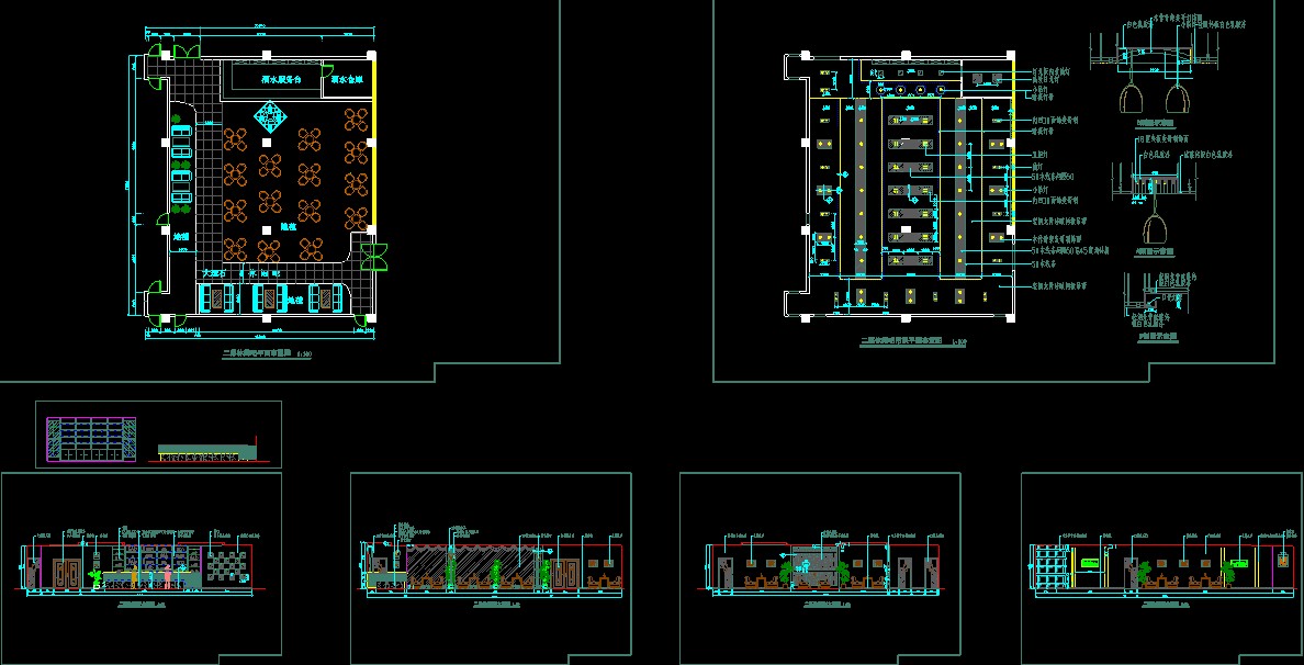 二层休闲酒吧室内装修CAD平面施工图