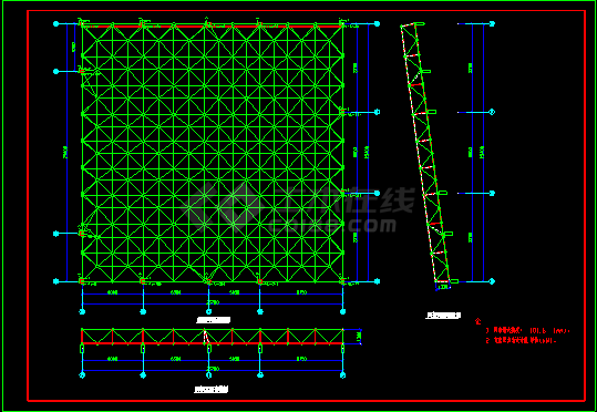 电影院观众厅网架结构施工设计CAD方案图-图二