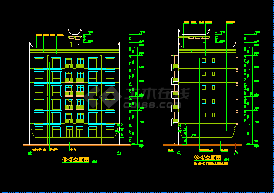 丹巴县某六层框架商住宅施工设计CAD方案图-图二