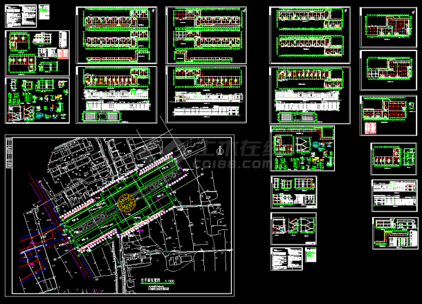 某商业步行街建筑CAD施工设计图及透视效果图-图一