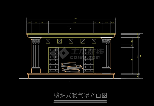 壁炉式暖气罩平面及立面设计CAD图-图二