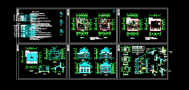 某花园洋房别墅cad设计平立面施工图