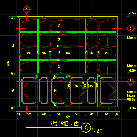别墅书房书柜CAD详细图纸设计方案-图二