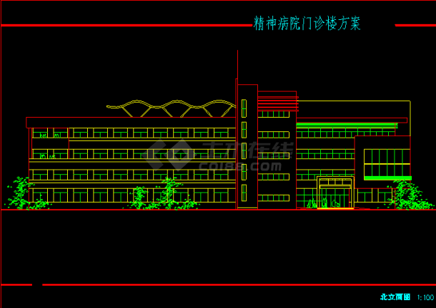 某市四层精神病院门诊楼建筑CAD方案设计图-图二