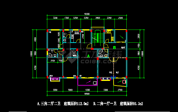 多层住宅户型设计施工CAD建筑图-图二
