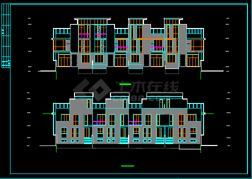 联排别墅施工设计CAD建筑平立面图-图二