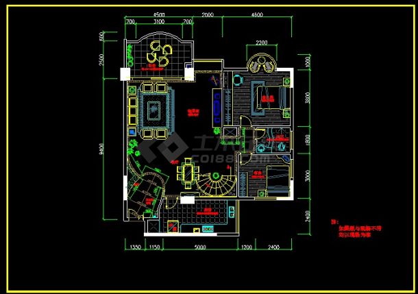 一套完整大两居室内家装设计施工CAD详图-图二