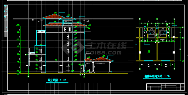 小型酒店建筑方案设计施工全套CAD图纸-图二