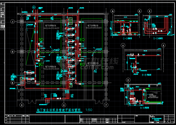 某小区生活水泵房给排水设计CAD图-图二