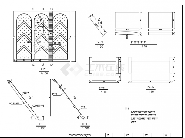 路堑边坡拱型骨架防护设计CAD图-图一