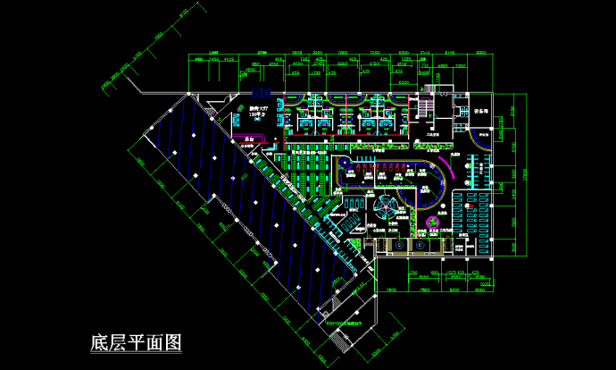 某桑拿浴场建筑cad设计底层平面图_图1