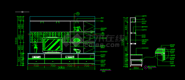 别墅电视机背景墙设计全套CAD图纸-图二
