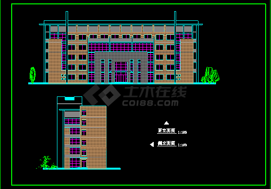 多层办公楼平立面CAD施工设计图附带效果图-图二