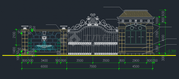 某别墅大门围墙CAD设计施工图纸-图二