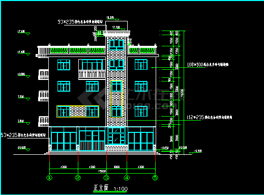 私人商住宅楼建筑施工设计平立剖面图-图二