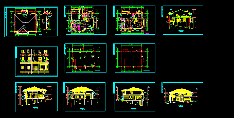 某中式经典两层别墅坡地施工设计图