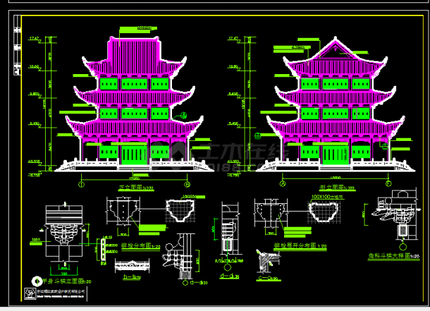 文昌阁古建筑施工设计全套CAD图纸-图二