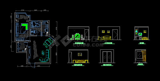 简约情侣房室内装修cad图纸（带3D效果图）-图一