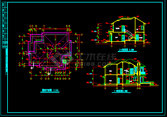 某地经典别墅建筑设计施工CAD图-图二