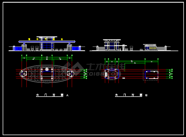 8种大门建筑cad施工详细设计图-图二