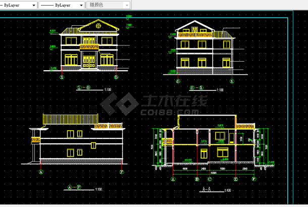 某带阁楼别墅建施方案全套CAD图纸-图二
