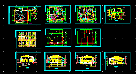 两层坡顶别墅建筑施工cad设计方案图纸_图1