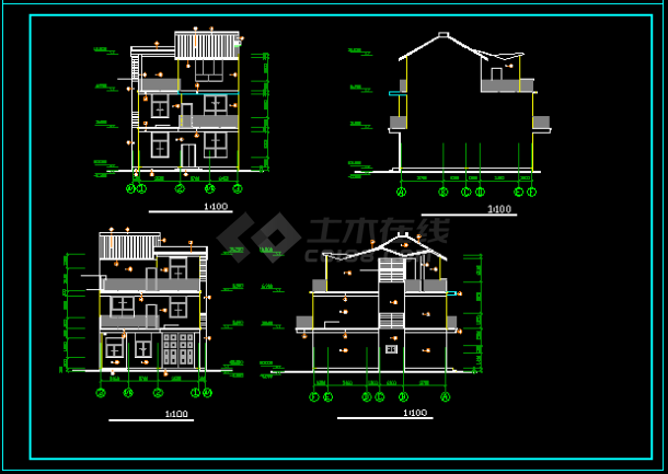 两套别墅楼建筑施工cad设计方案图纸-图二