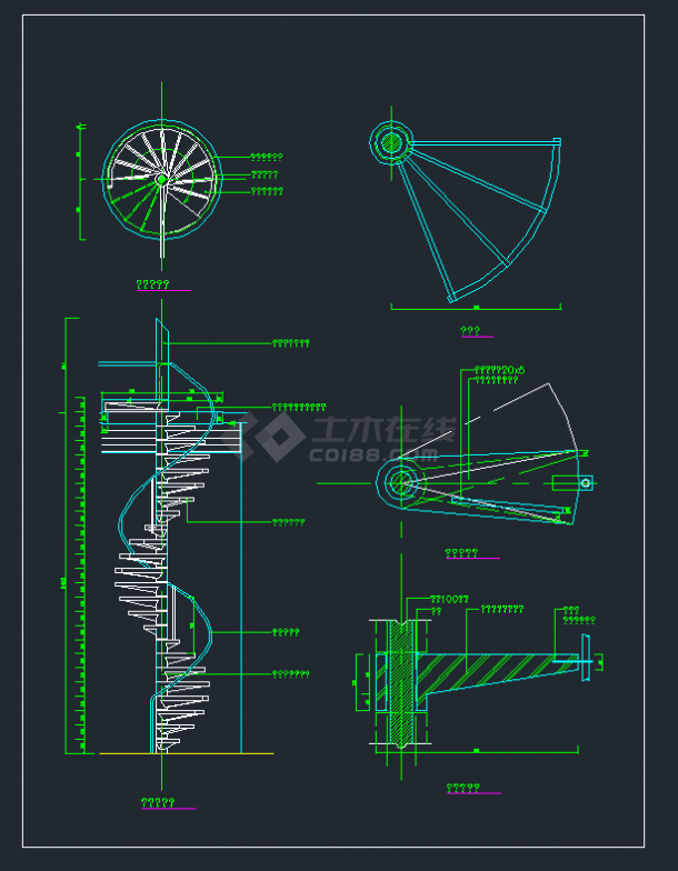 某旋转楼梯大样节点CAD设计详图-图二